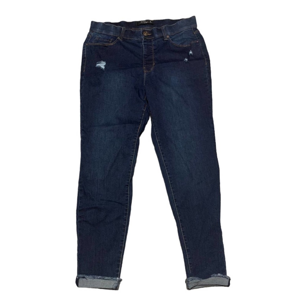 womans size large cuffed ankle jeans jeggings stitch star dark wash cute denim